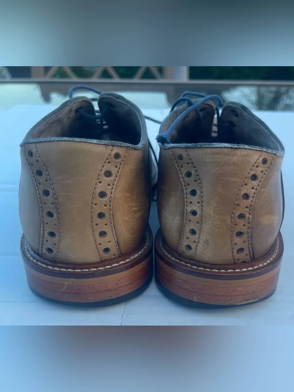 Men's Tan Leather Brogue Derbys with Blue Laces